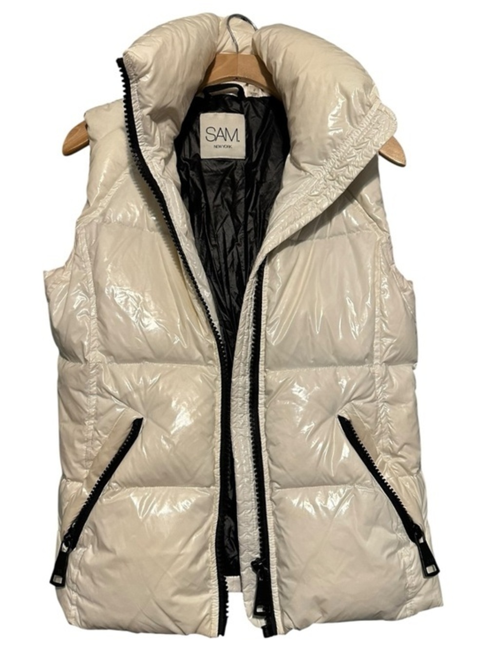 SAM. New York Women's S Cream Ivory Shiny Glossy Freedom Down Filled Puffer Vest
